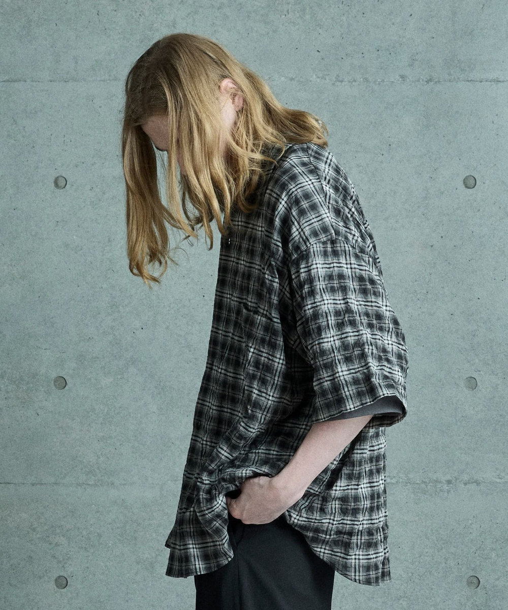 MEN'S BIGI シアーチェックビッグシルエットシャツ ブラック