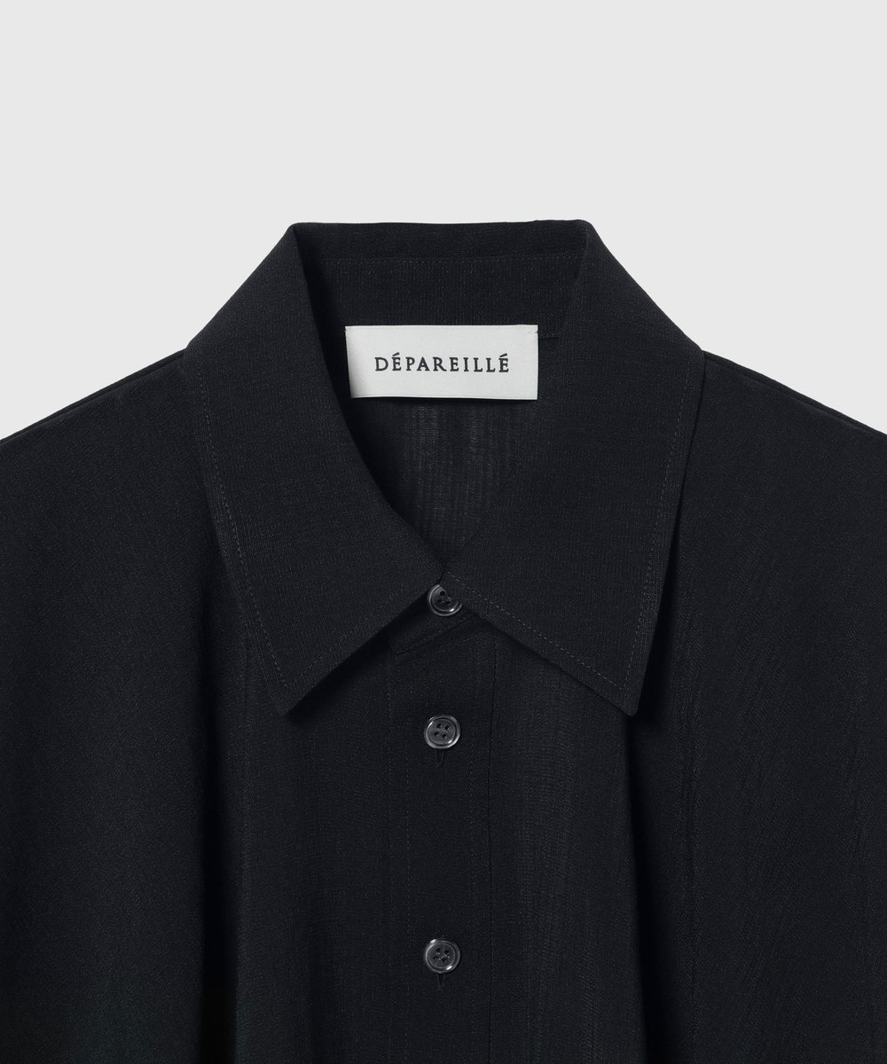 DÉPAREILLÉ TRIACETATE SLUB FRENCH SLEEVE BLOUSE /トリアセテートスラブフレンチスリーブブラウス ネイビー