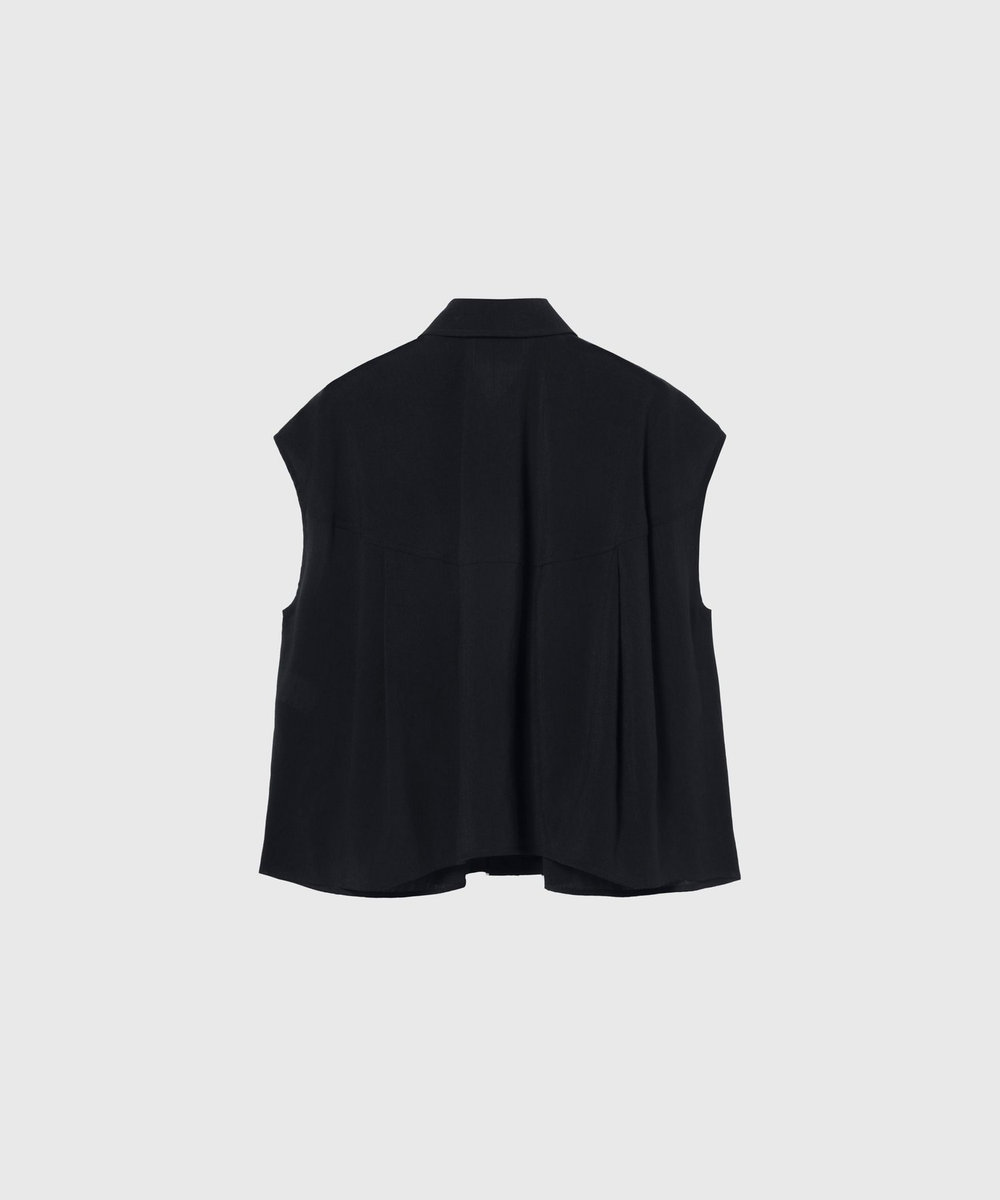 DÉPAREILLÉ TRIACETATE SLUB FRENCH SLEEVE BLOUSE /トリアセテートスラブフレンチスリーブブラウス ネイビー