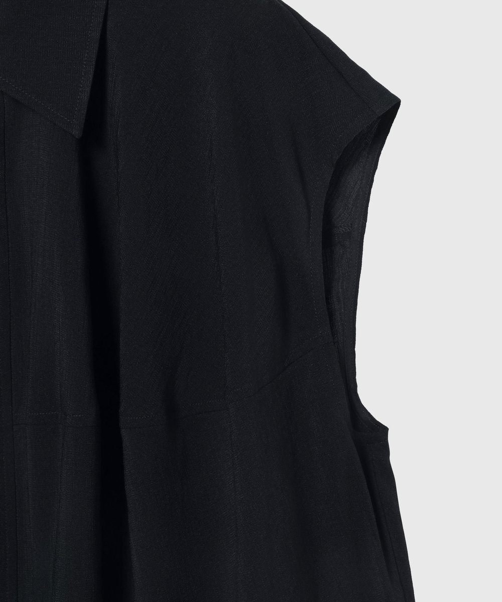 DÉPAREILLÉ TRIACETATE SLUB FRENCH SLEEVE BLOUSE /トリアセテートスラブフレンチスリーブブラウス ネイビー