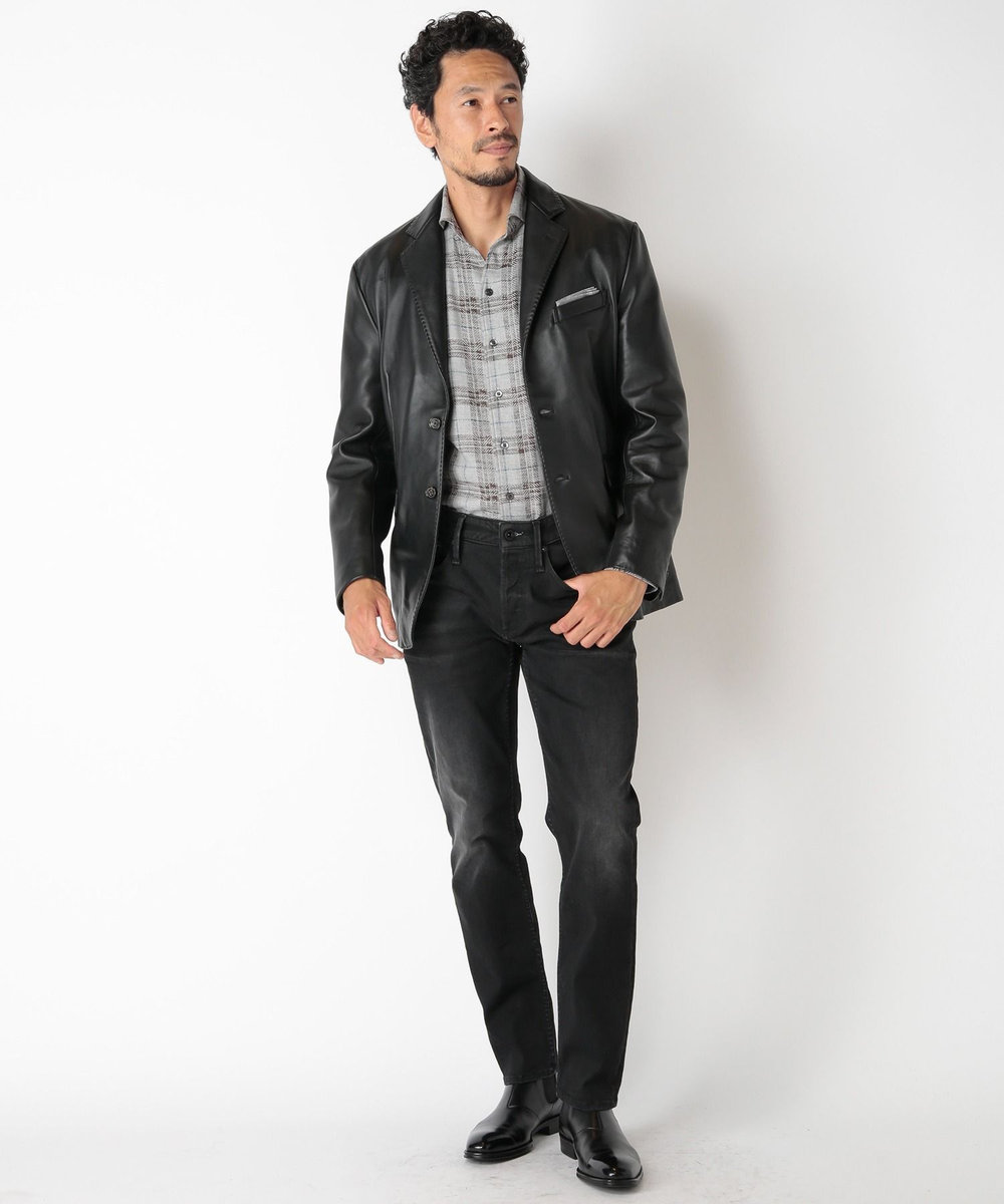 MEN'S BIGI カスレチェックジャガードカッタウェイスキッパーシャツ グレー系その他