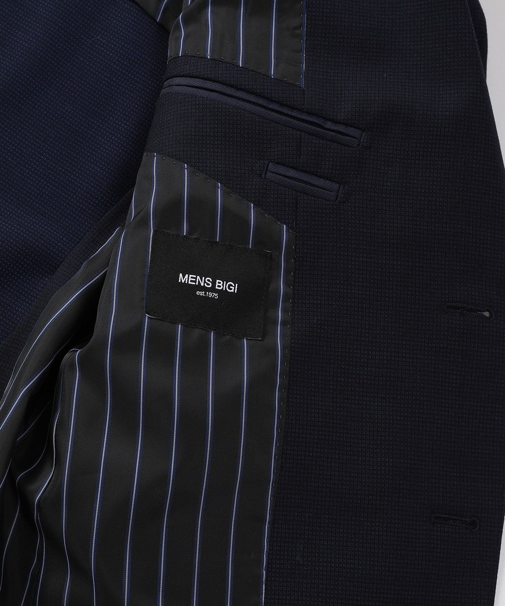 MEN'S BIGI ドビー柄スリムフィットスーツセットアップ ネイビー