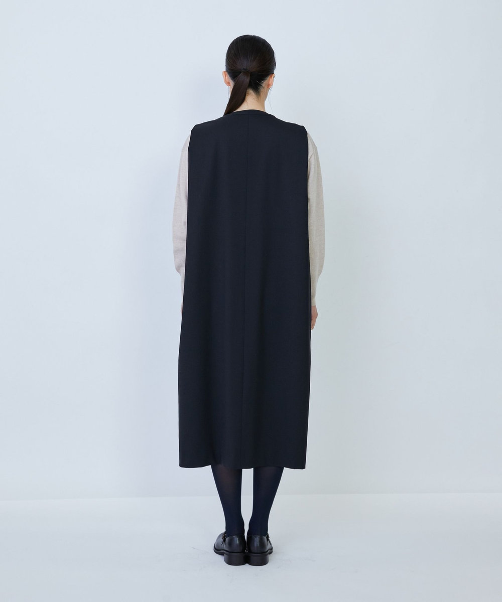 LOISIR ウール混ギャバスリーブレスワンピース ブラック