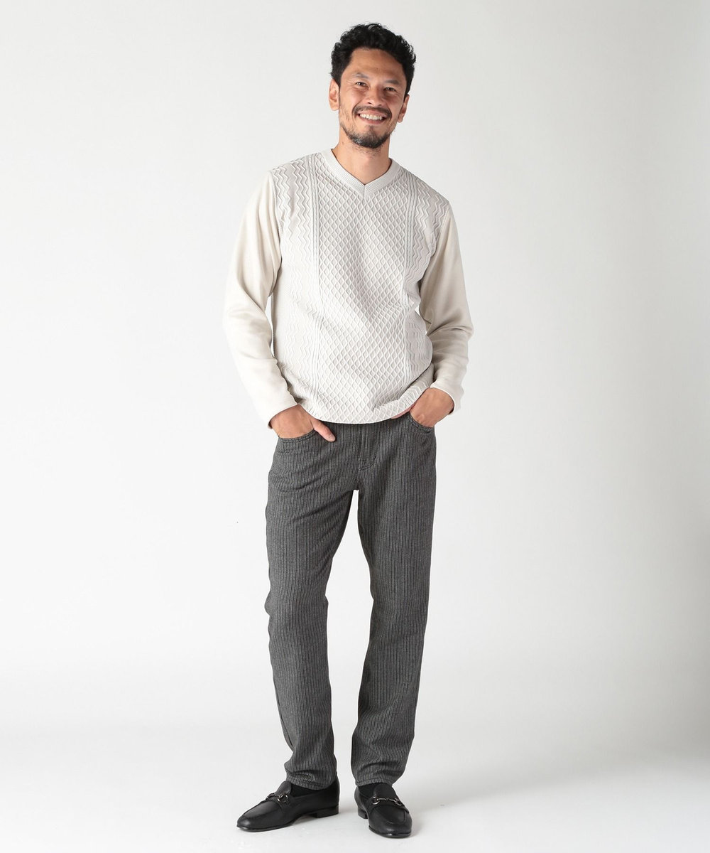 MEN'S BIGI ニット×フェイクスエードVネックカットソー グレー