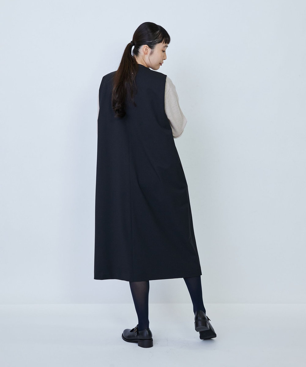 LOISIR ウール混ギャバスリーブレスワンピース ブラック