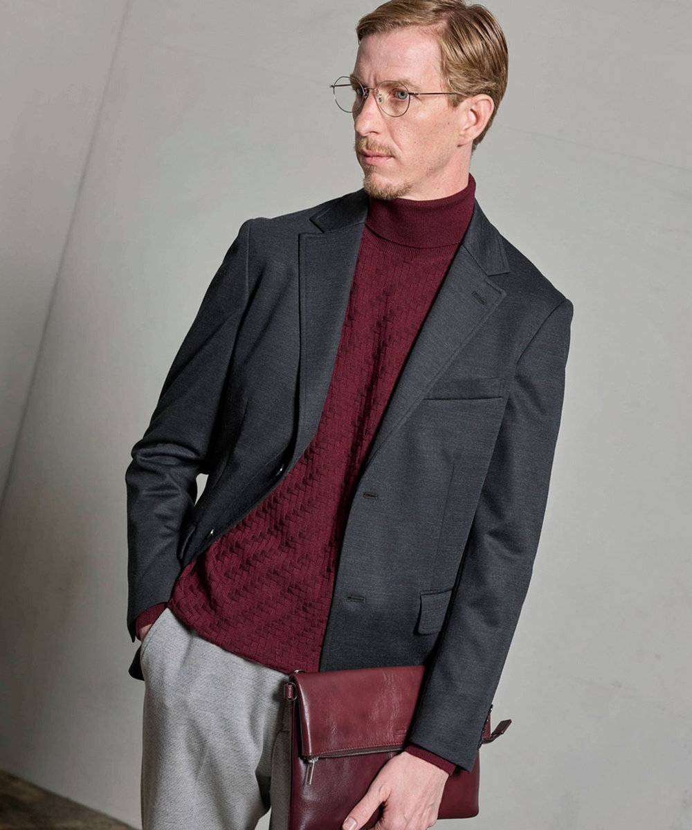 MEN'S BIGI ウール混ツイルジャージスラックス ライトグレー