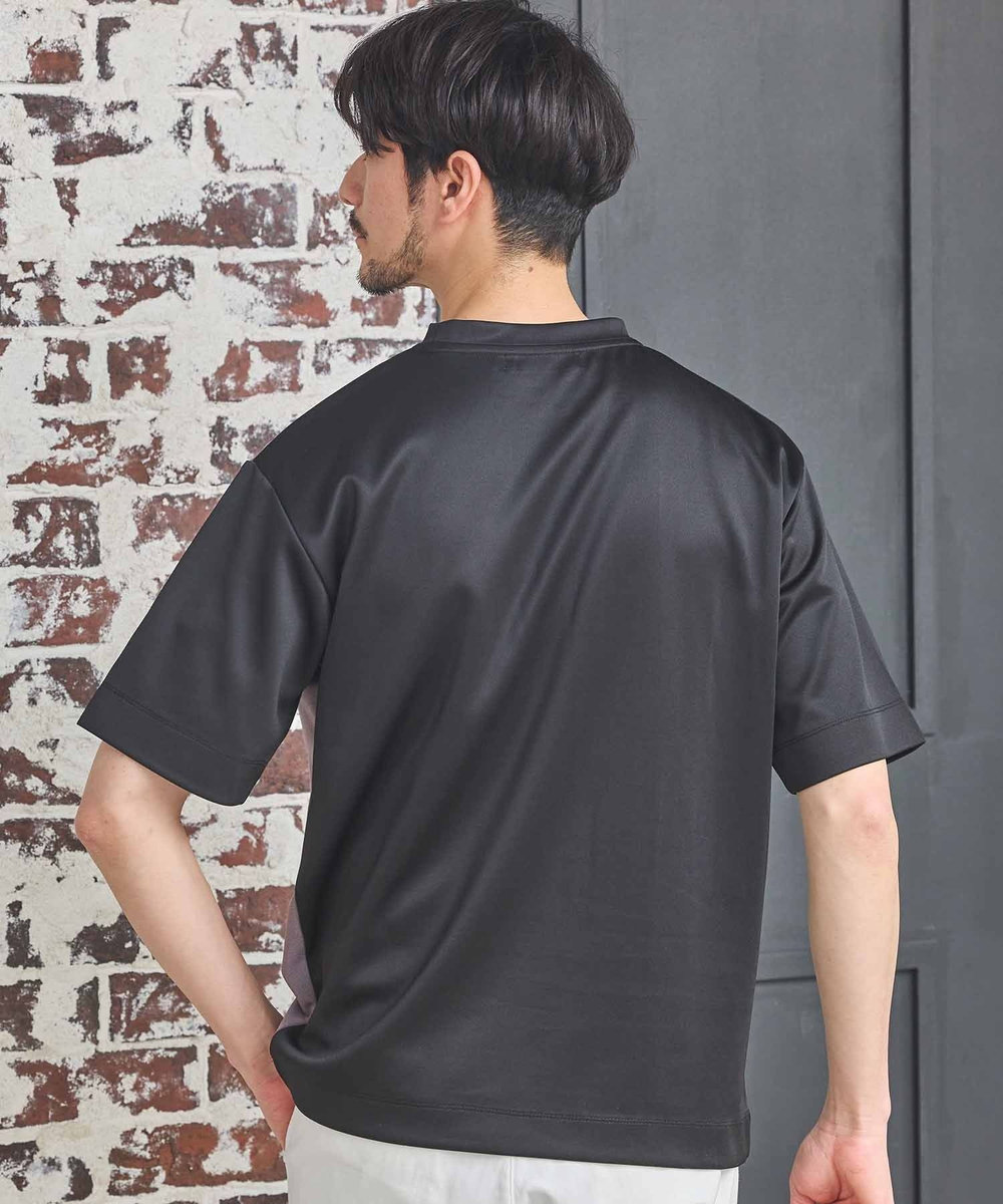 UNION STATION ポンチ×梨地Wフェイス切替Tシャツ ブラック