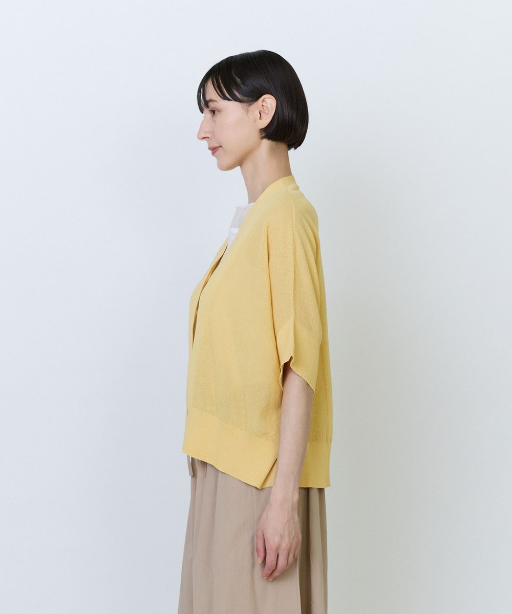 LOISIR エステルペーパー鹿の子編みカーディガン イエロー
