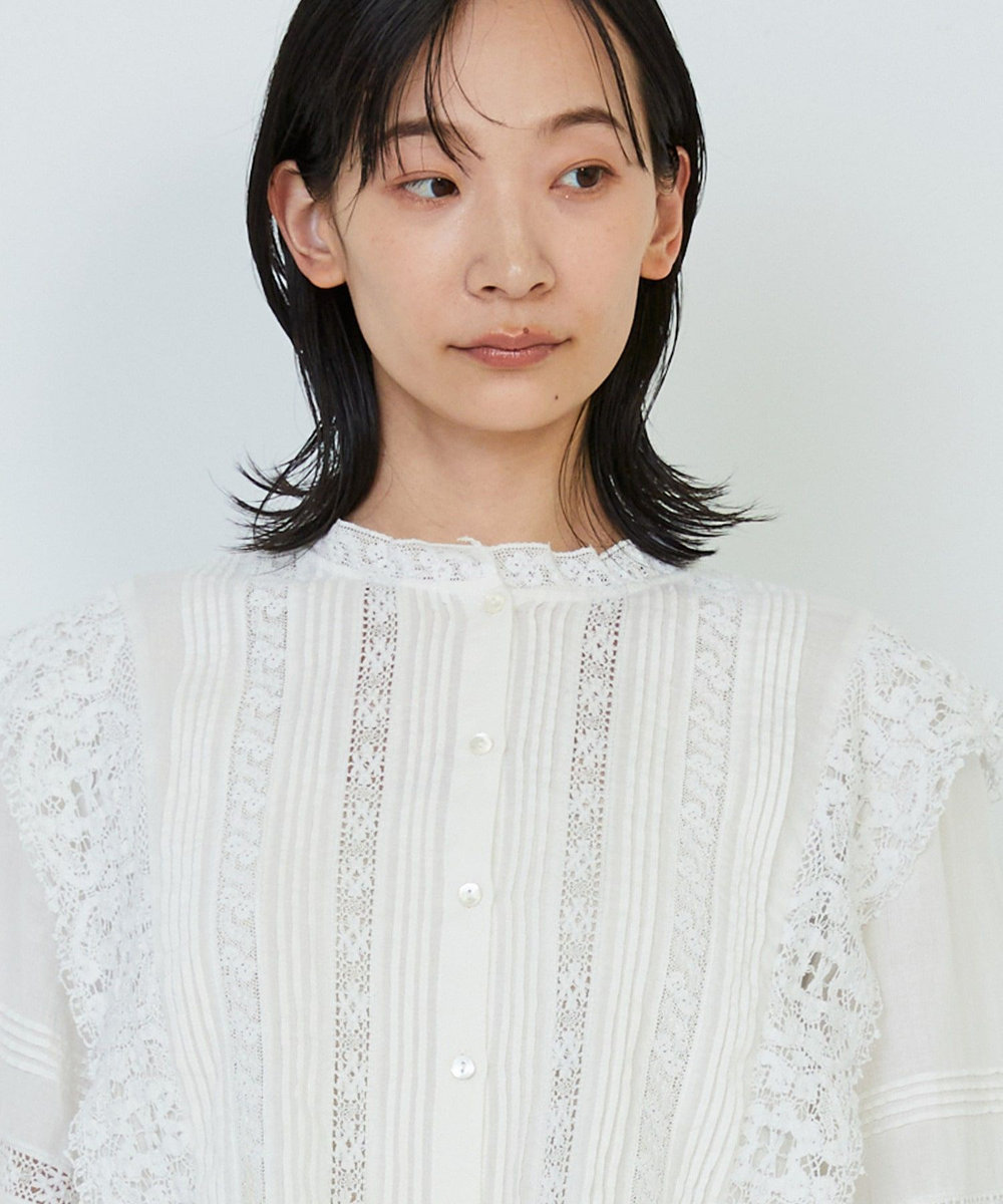 ADIEU TRISTESSE インドレースピンタックブラウス オフホワイト