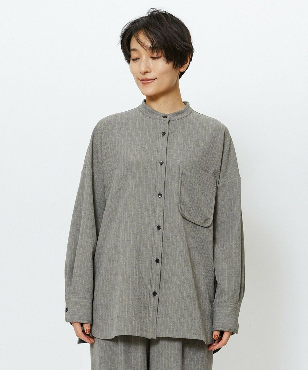 feerique feerique ウールライクストライプオーバーサイズシャツ ブラウン