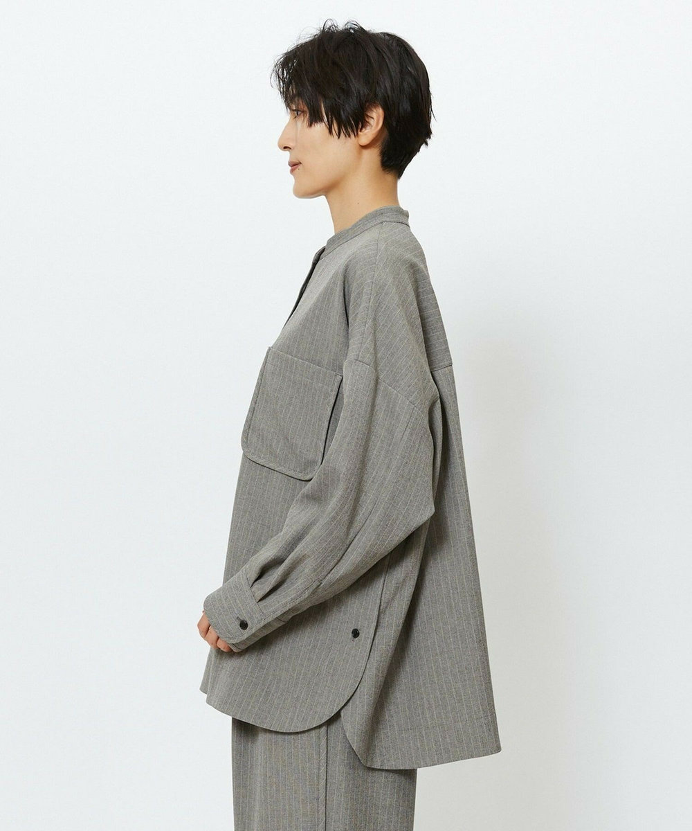 feerique feerique ウールライクストライプオーバーサイズシャツ ブラウン