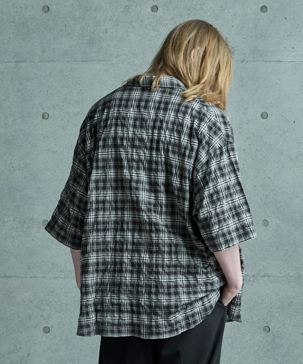 MEN'S BIGI シアーチェックビッグシルエットシャツ ブラック