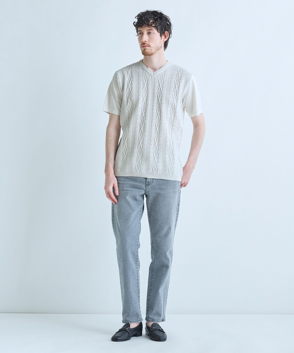MEN'S BIGI アラン調 ニットコンビTシャツ オフホワイト