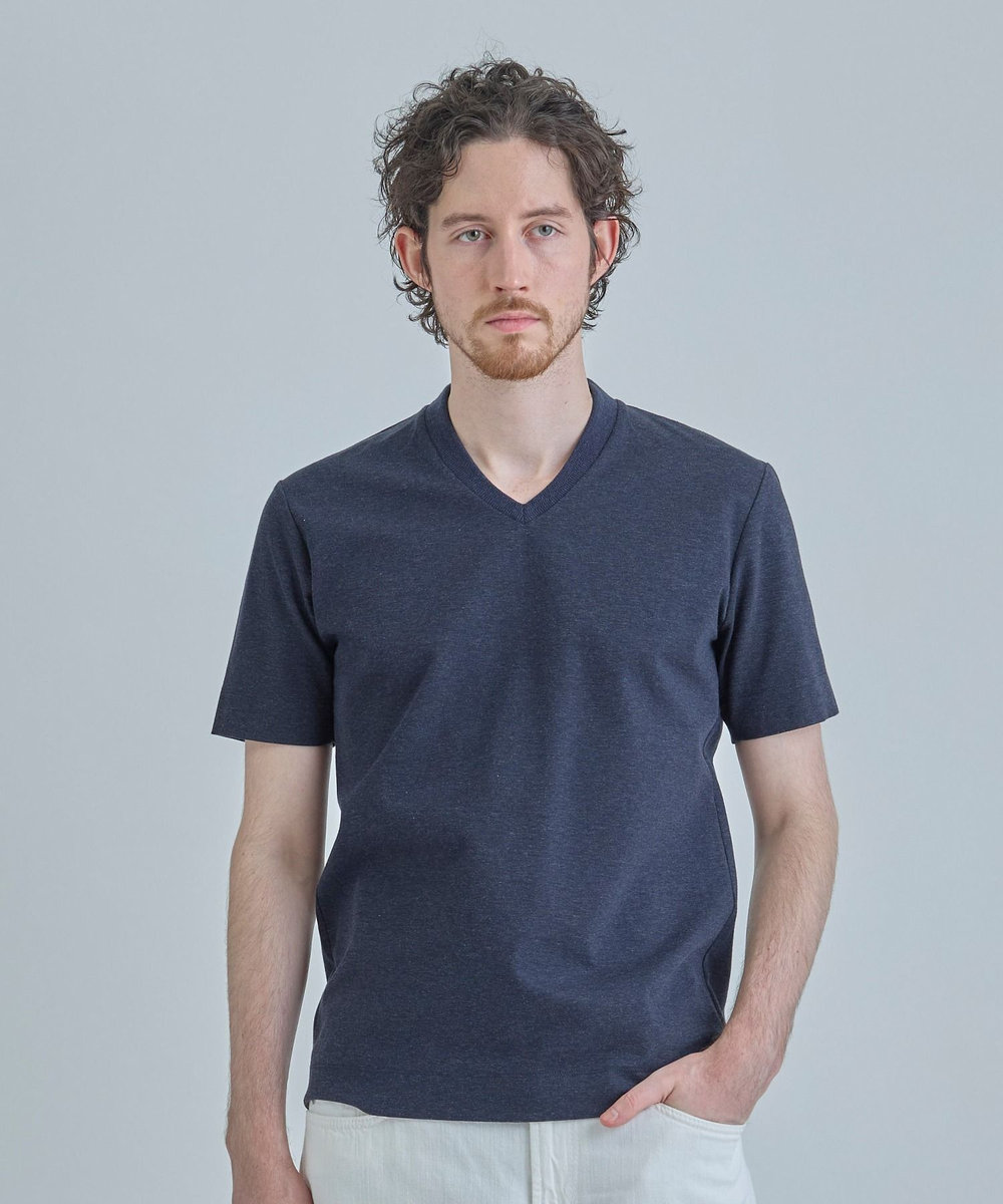 MEN'S BIGI 【ACTIVE TAILOR/アクティブテイラー】シルケットスムースVネックTシャツ＜接触冷感 / UVカット＞ ネイビー