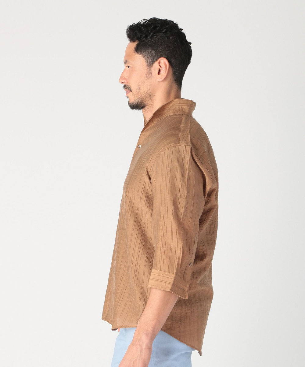 MEN'S BIGI 総柄シアージャカード7分袖オープンカラーシャツ ブラウン