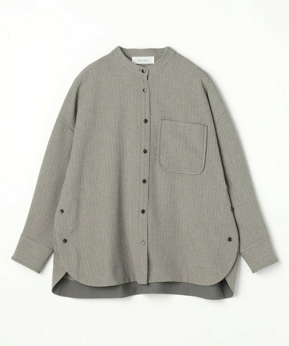 feerique feerique ウールライクストライプオーバーサイズシャツ ブラウン