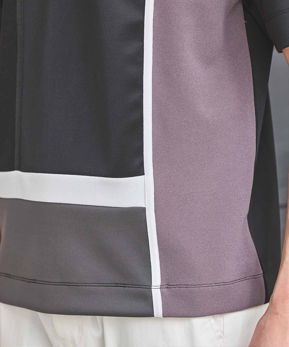 UNION STATION ポンチ×梨地Wフェイス切替Tシャツ ブラック