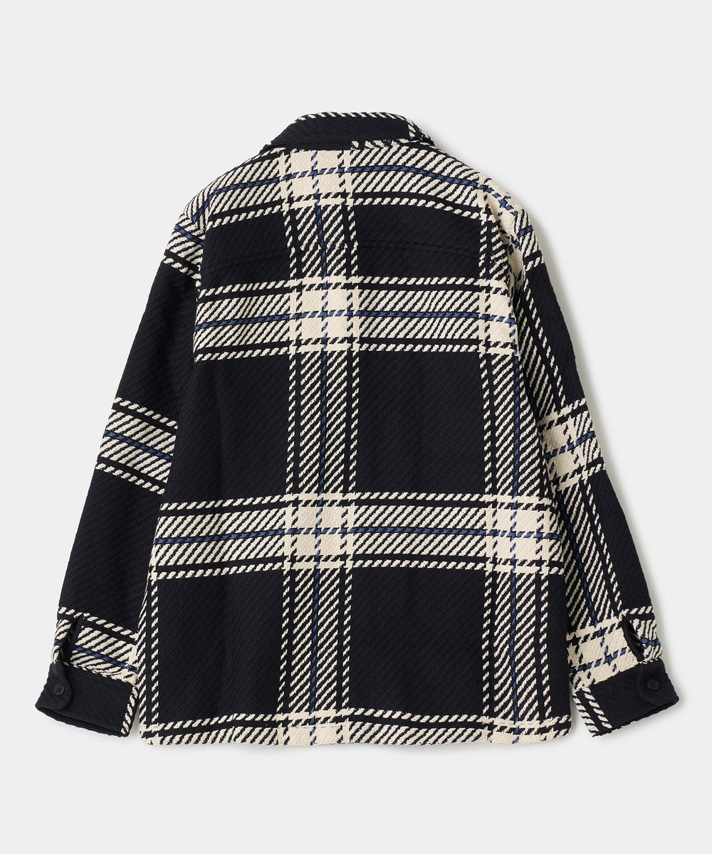 MEN'S BIGI wax london Whiting Black And Ecru Oversize Grid Check Overshirt ブラック