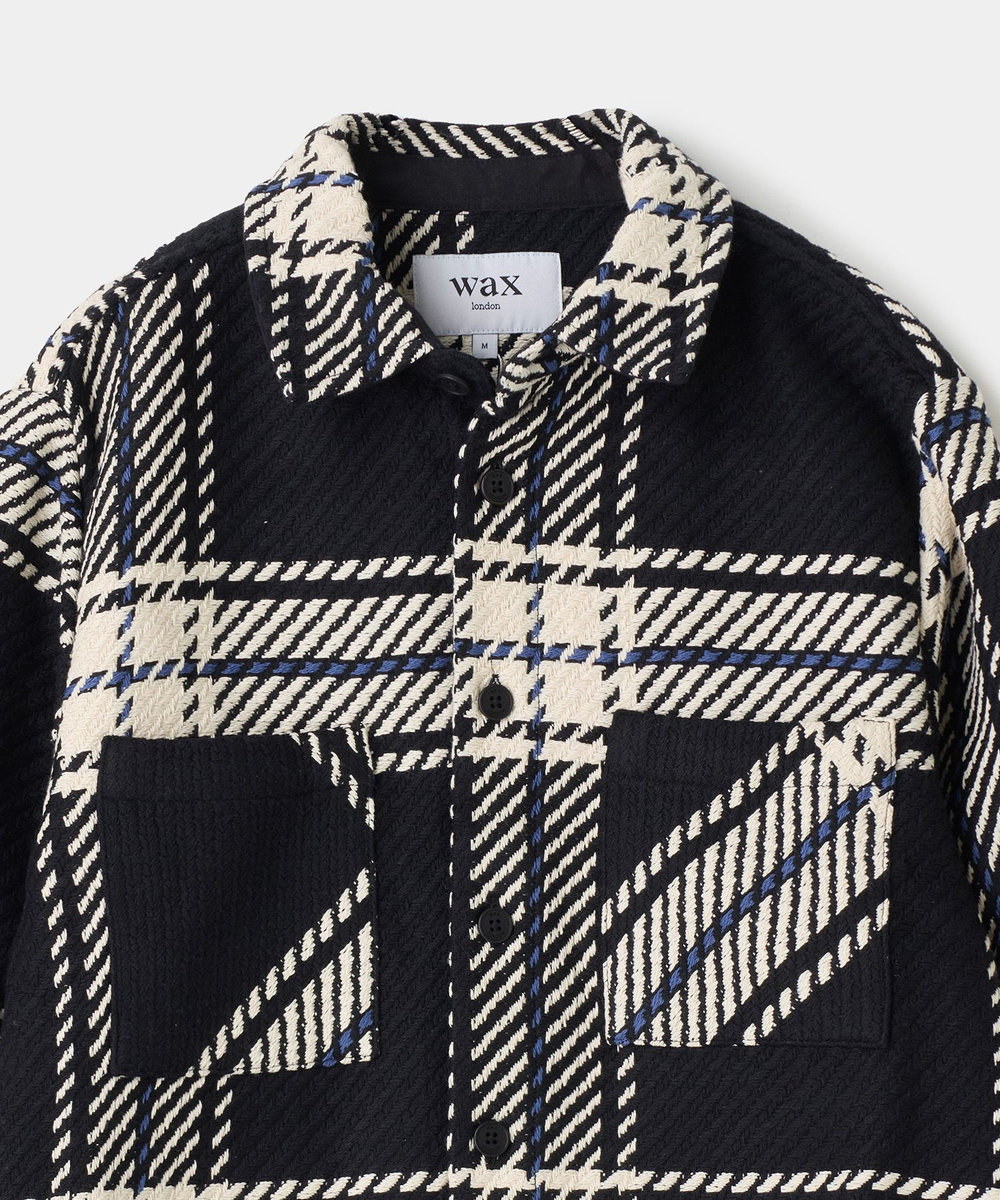 MEN'S BIGI wax london Whiting Black And Ecru Oversize Grid Check Overshirt ブラック