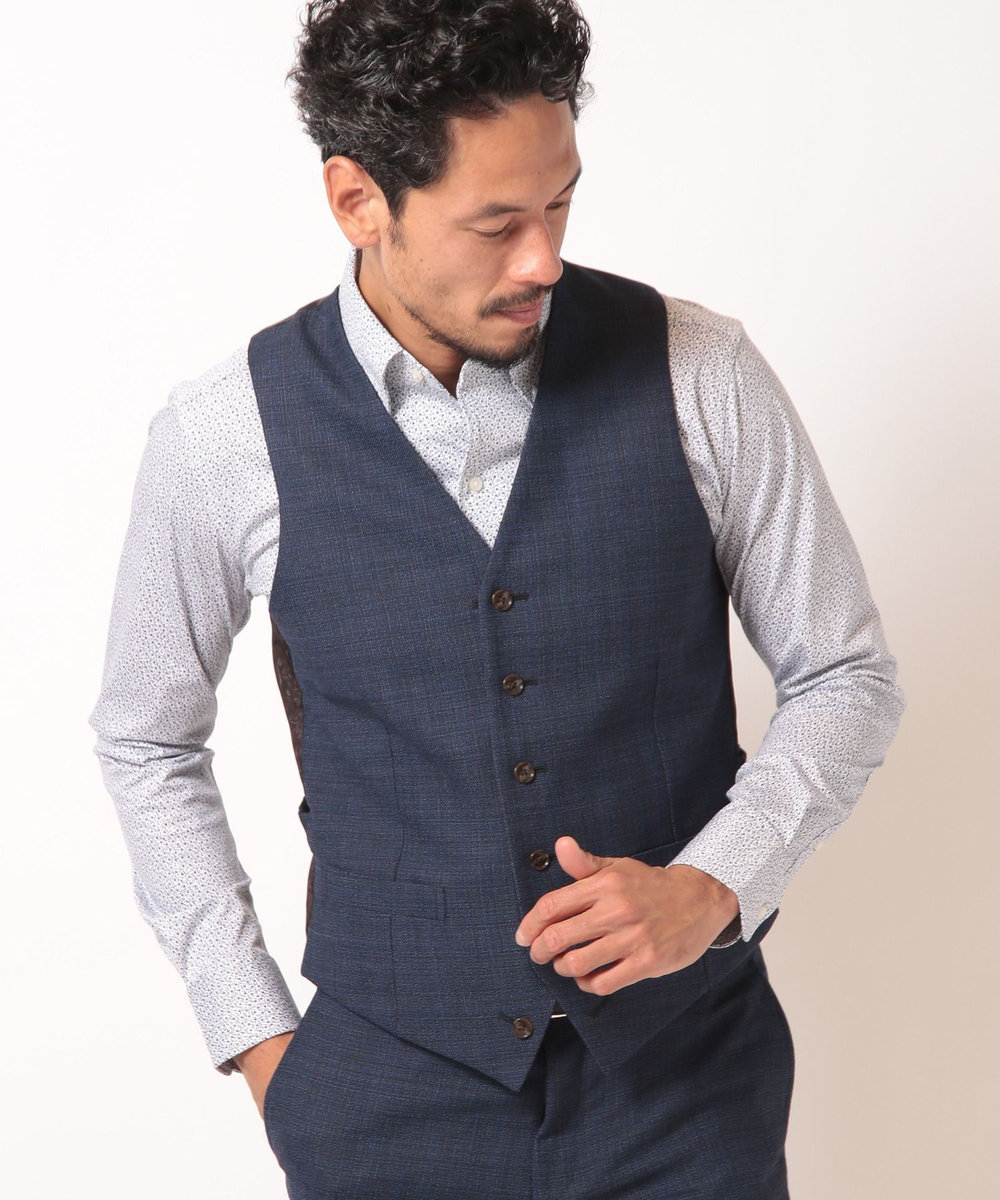 MEN'S BIGI 【ACTIVE TAILOR】ミックスヤーン/ホップサックベスト＜セットアップ・スリーピース対応＞ ネイビー