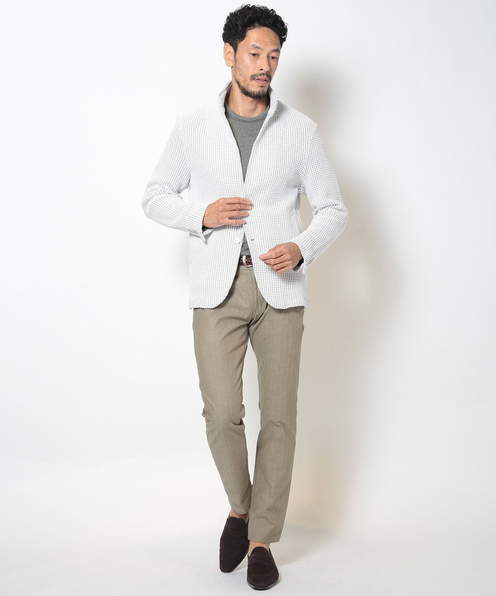 MEN'S BIGI ＜ON/OFF兼用＞シャドーヘリンボーンストレッチパンツ ベージュ
