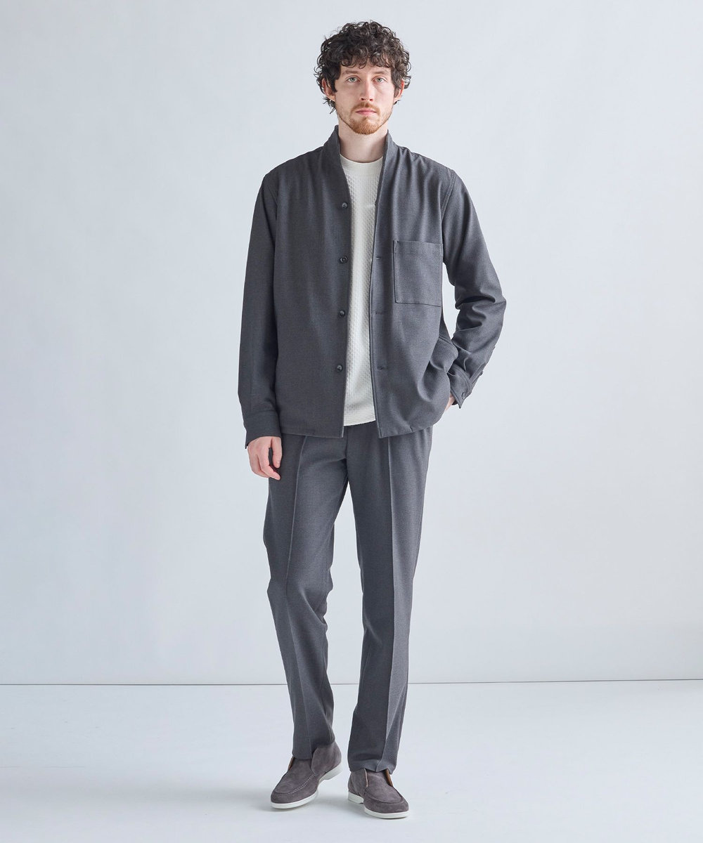 MEN'S BIGI ウール混フクレジャカード モックネックロングTEE［ストレッチ］ オフホワイト