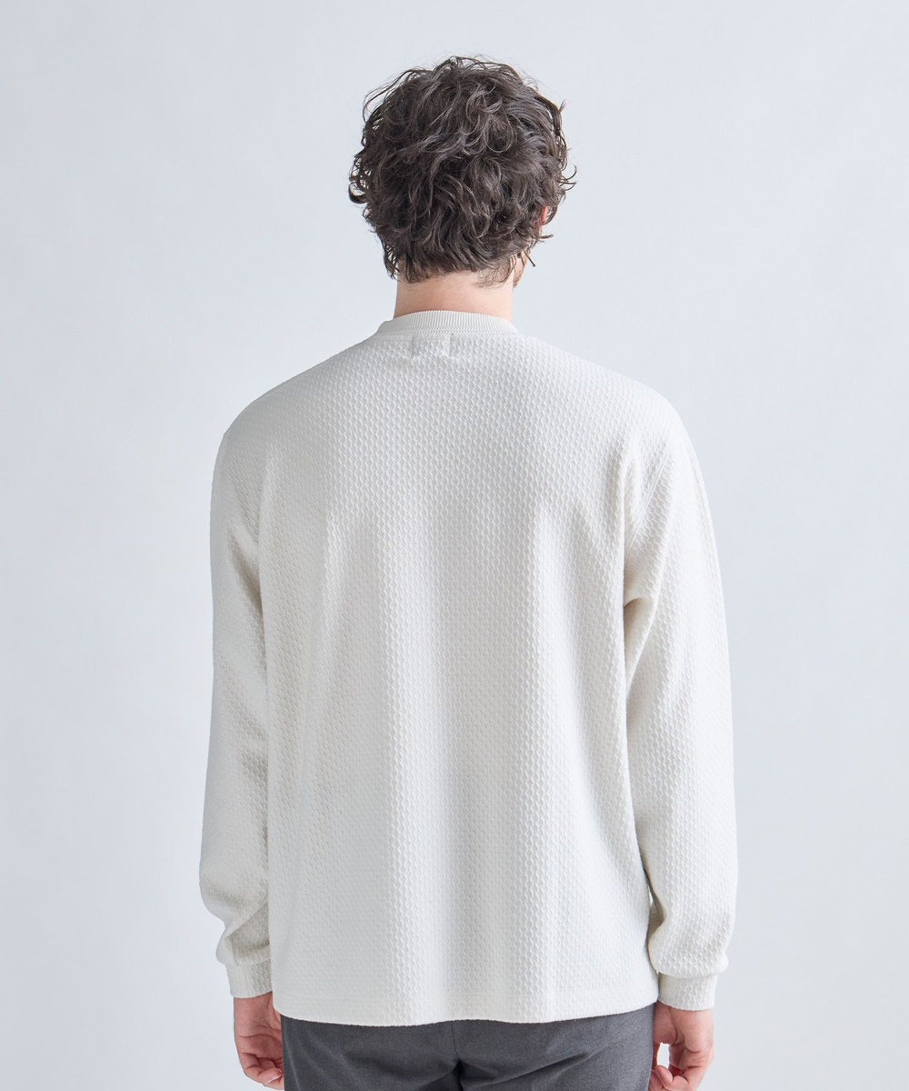 MEN'S BIGI ウール混フクレジャカード モックネックロングTEE［ストレッチ］ オフホワイト