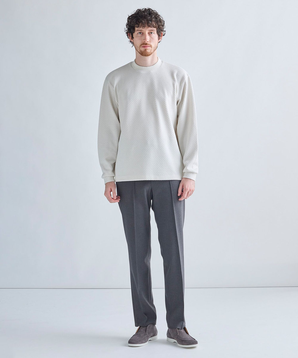 MEN'S BIGI ウール混フクレジャカード モックネックロングTEE［ストレッチ］ オフホワイト