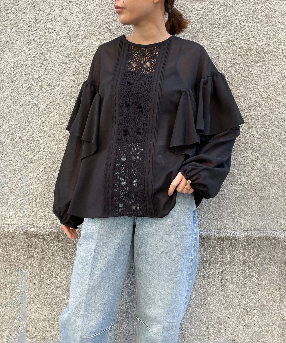 1er Arrondissement ボイル×レースブラウス ブラック