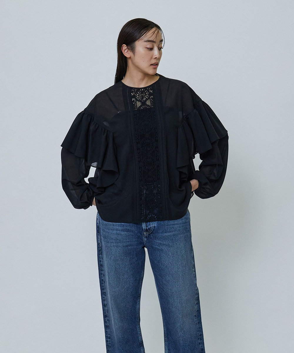 1er Arrondissement ボイル×レースブラウス ブラック