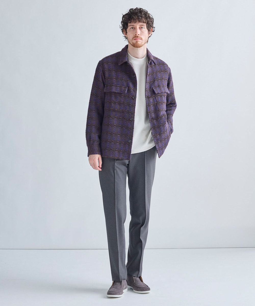 MEN'S BIGI ウール混フクレジャカード モックネックロングTEE［ストレッチ］ オフホワイト