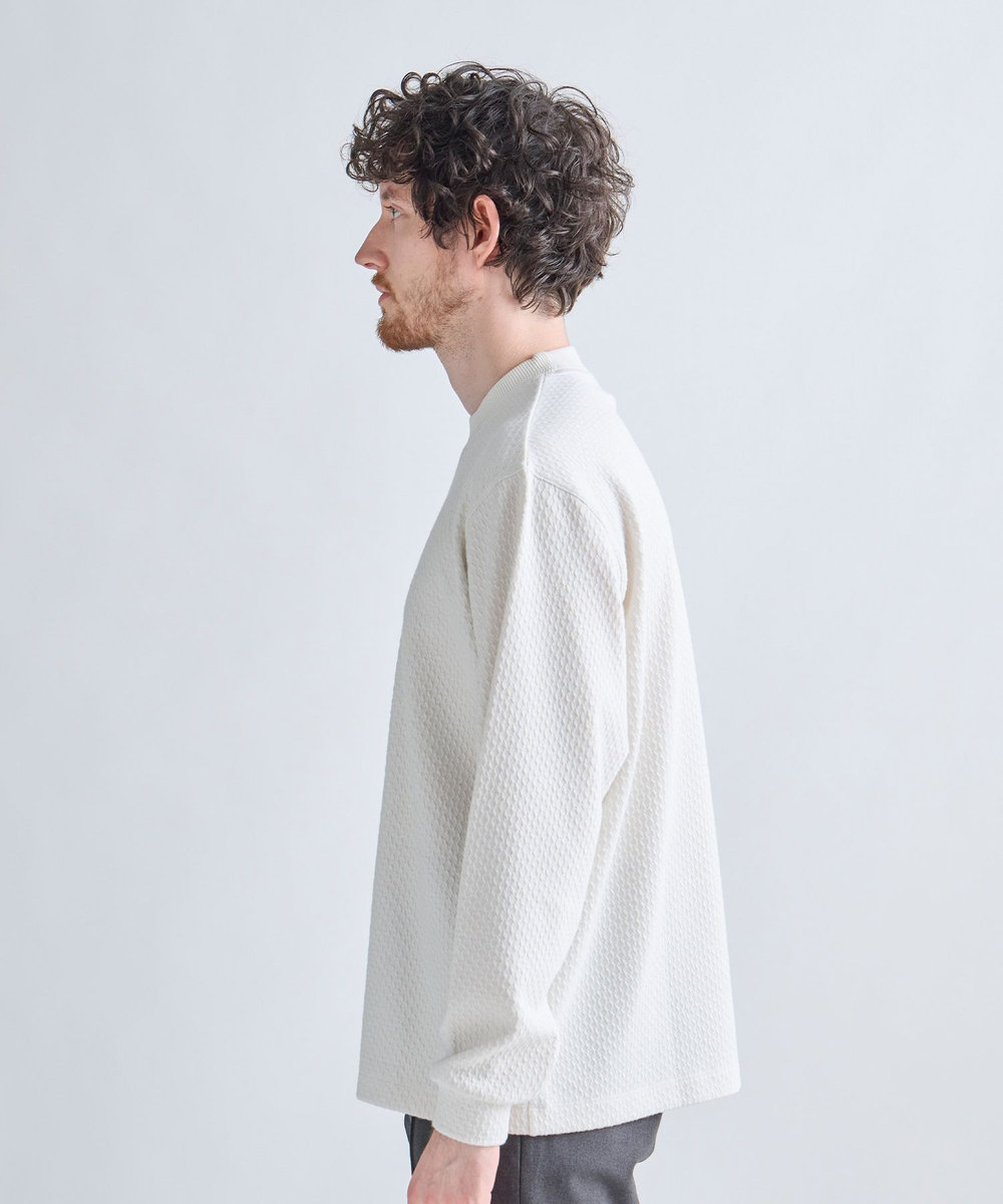 MEN'S BIGI ウール混フクレジャカード モックネックロングTEE［ストレッチ］ オフホワイト