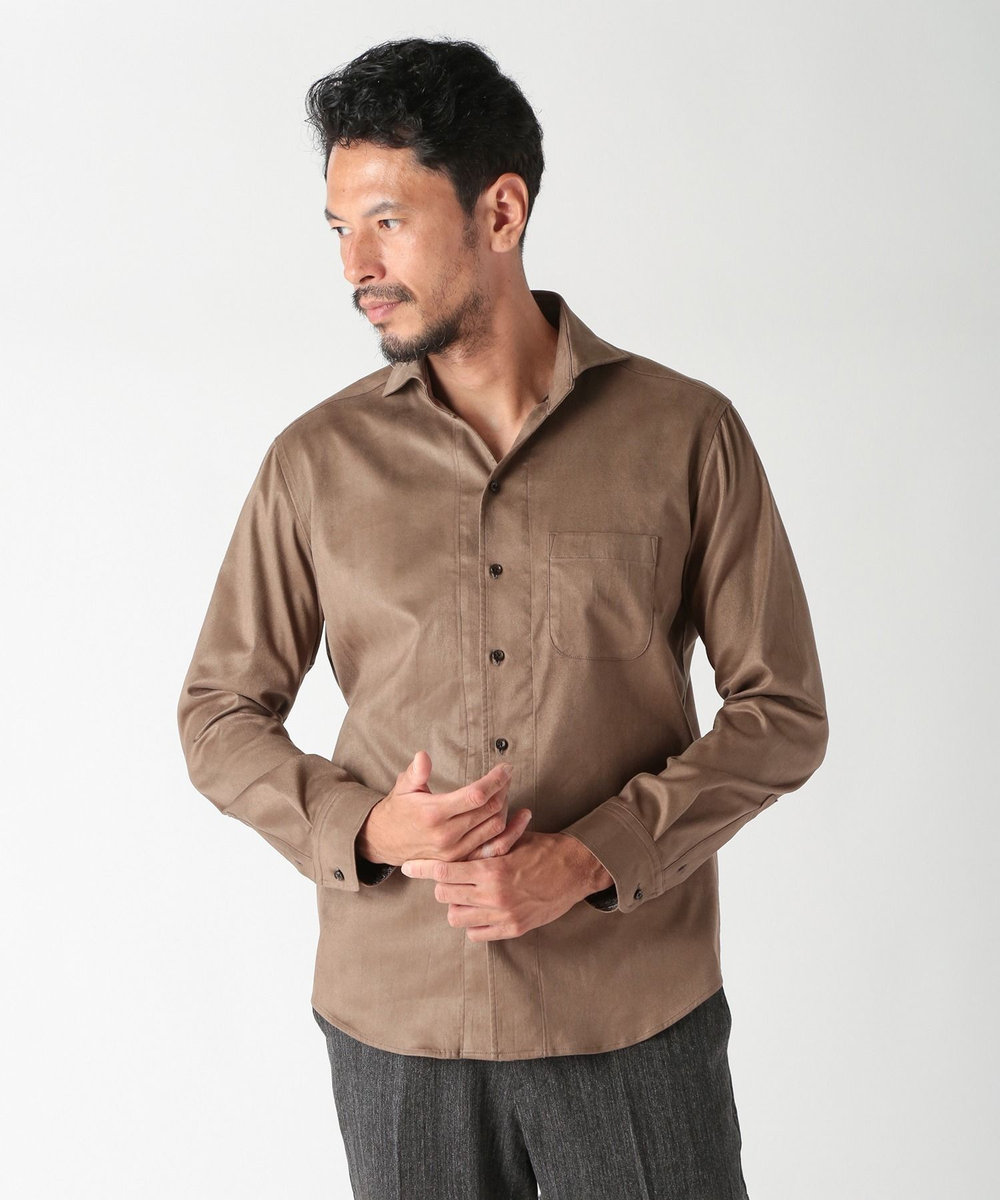 MEN'S BIGI コマスエードストレッチシャツ ブラウン