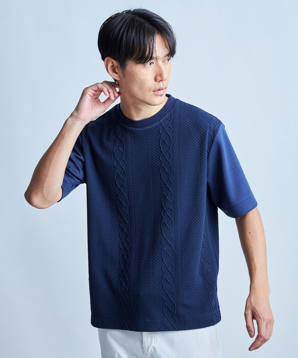 UNION STATION フクレジャガードコンビネーションTシャツ＜ストレッチ・ハンドウォッシャブル＞ ネイビー