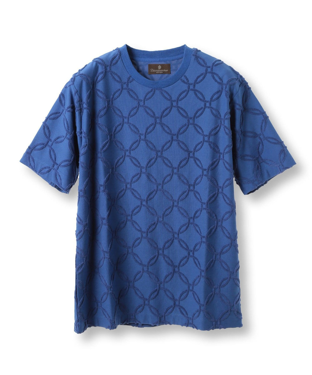 MEN'S BIGI パイルジャガードTシャツ ブルー