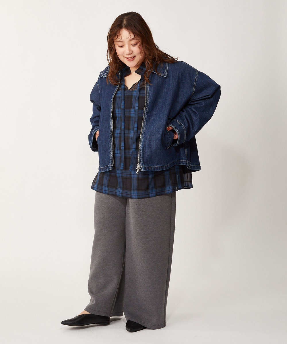 feerique Lサイズ（大きいサイズ） 【大きいサイズ】feerique カラーデニムジップブルゾン インディゴブルー