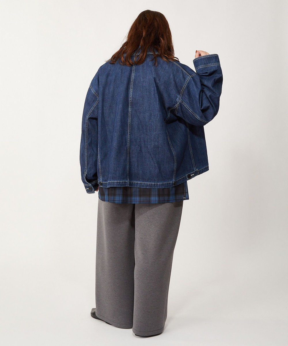 feerique Lサイズ（大きいサイズ） 【大きいサイズ】feerique カラーデニムジップブルゾン インディゴブルー