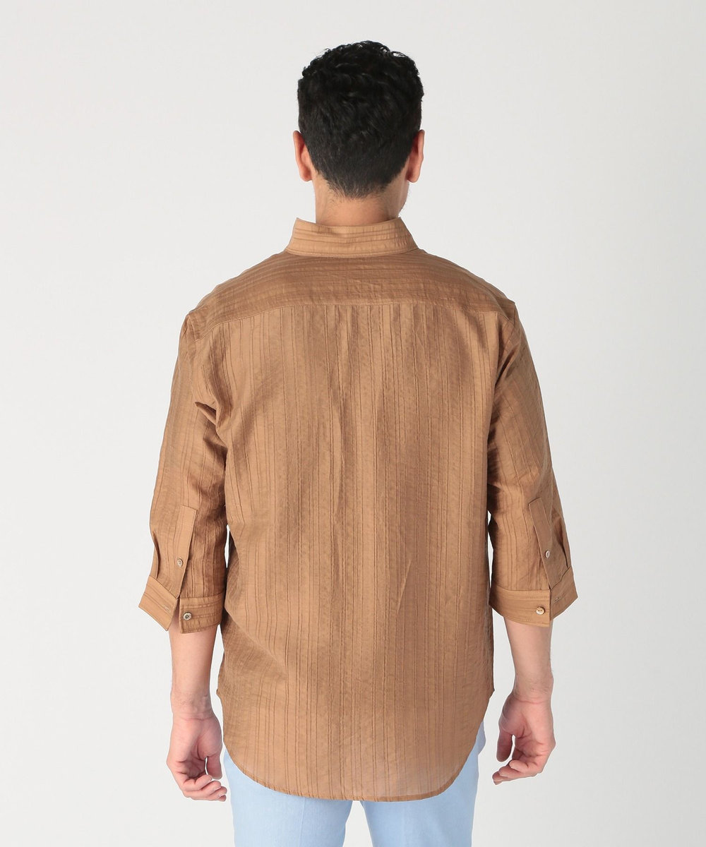 MEN'S BIGI 総柄シアージャカード7分袖オープンカラーシャツ ブラウン