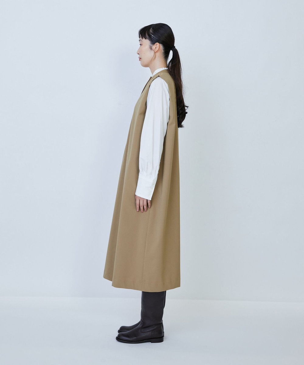 LOISIR ウール混ギャバスリーブレスワンピース ベージュ