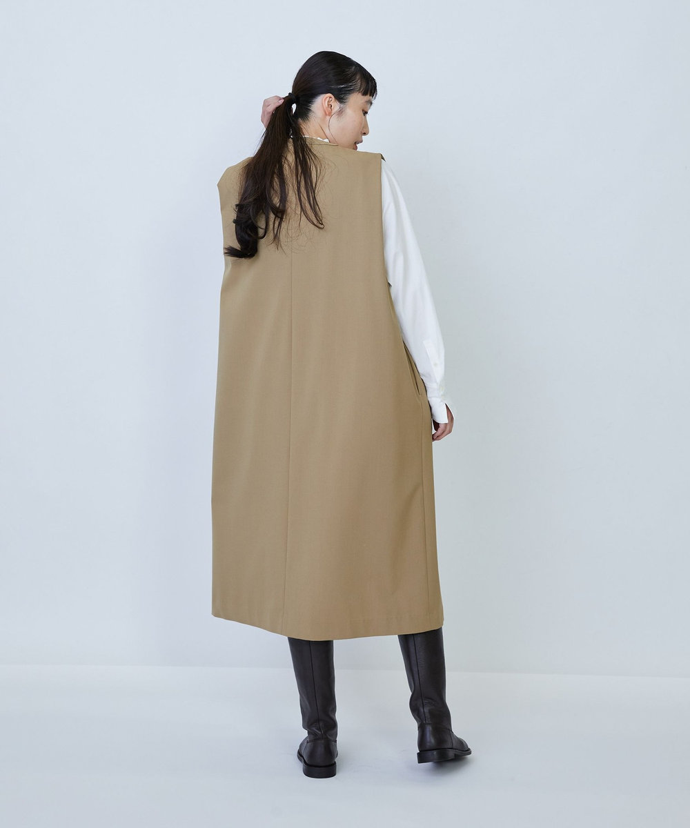 LOISIR ウール混ギャバスリーブレスワンピース ベージュ