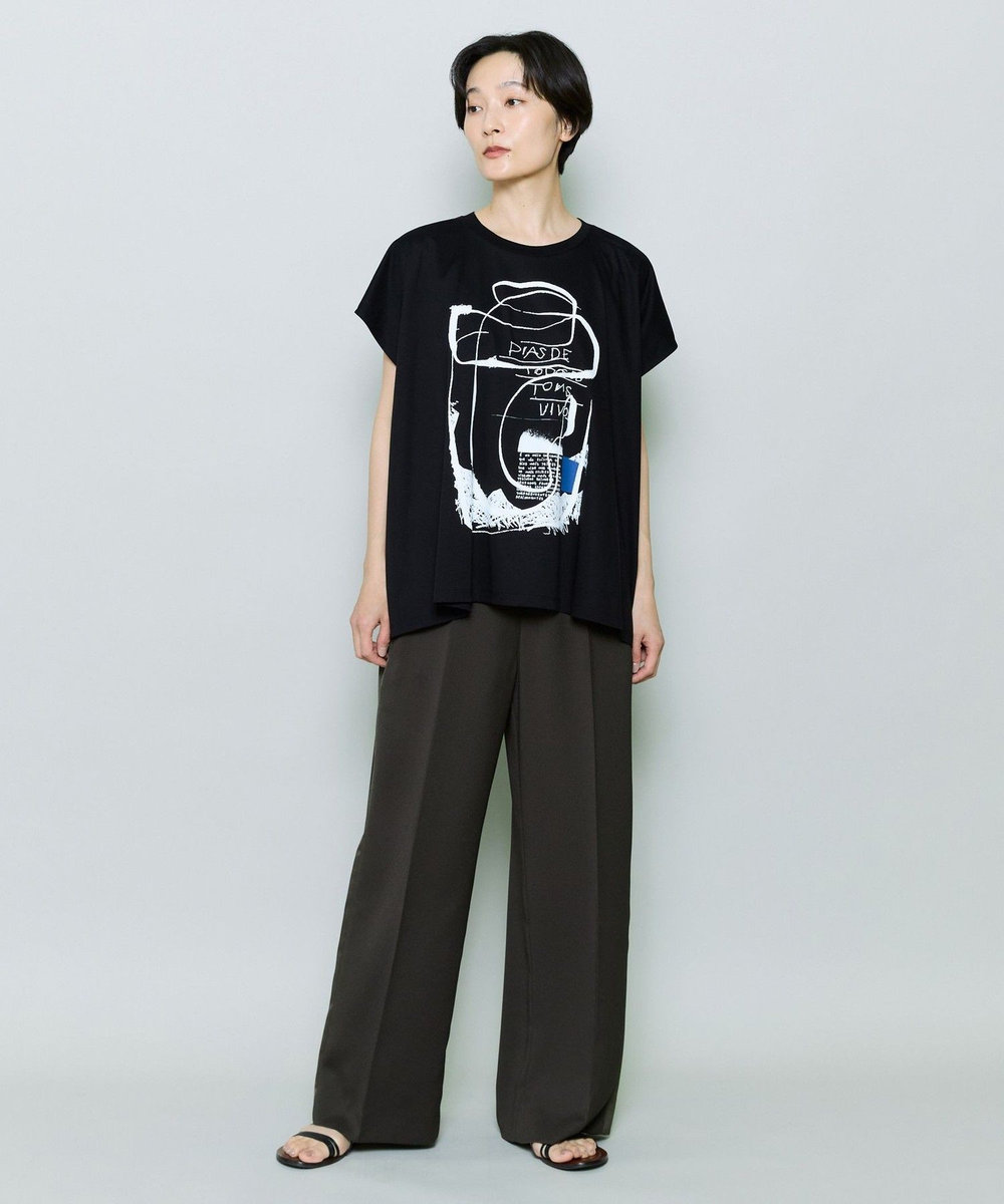 MOGA コットンスムースプリントTシャツ ブラック