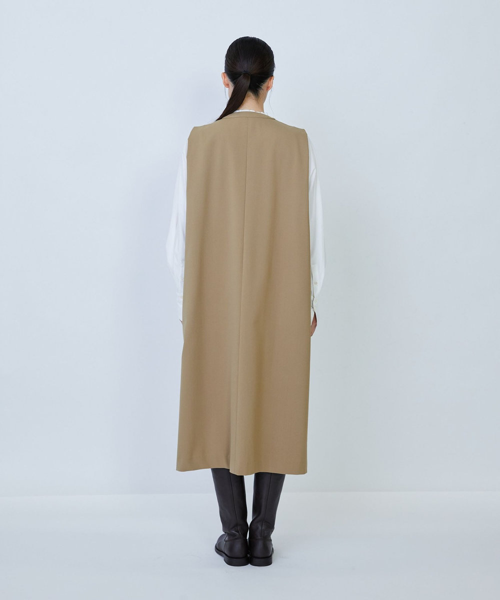 LOISIR ウール混ギャバスリーブレスワンピース ベージュ