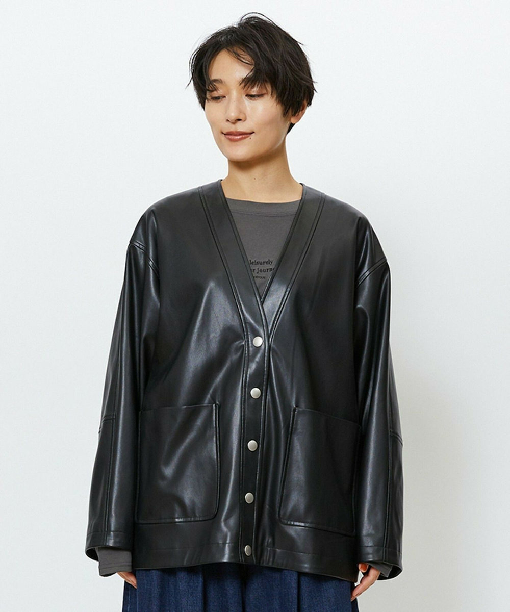 feerique feerique フェイクレザージャケット ブラック