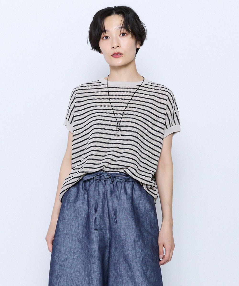 feerique feerique ボーダーフレンチスリーブニット ベージュ
