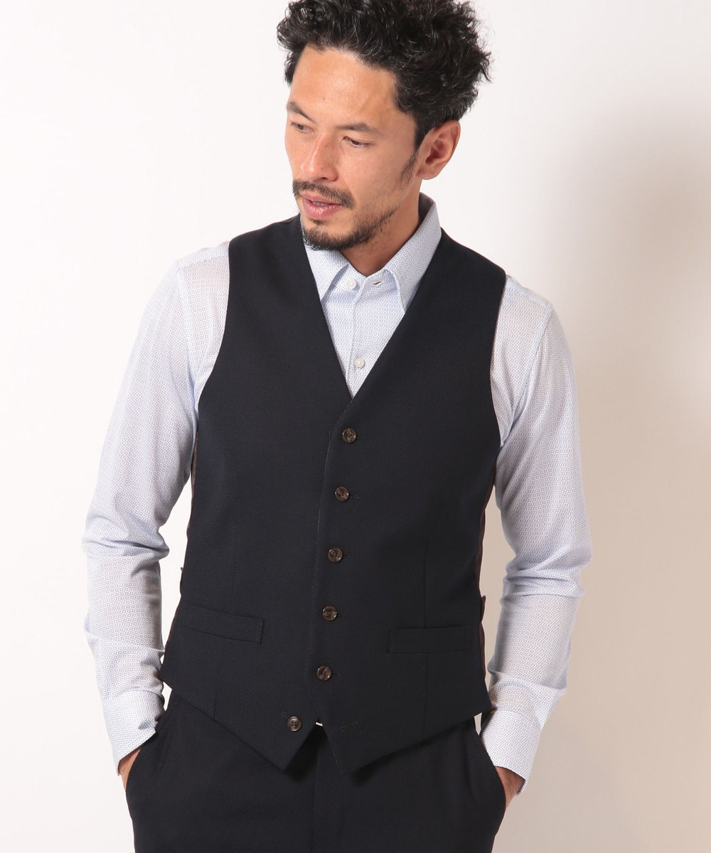 MEN'S BIGI 【ACTIVE TAILOR】ミックスヤーン/ホップサックベスト＜セットアップ・スリーピース対応＞ ネイビー