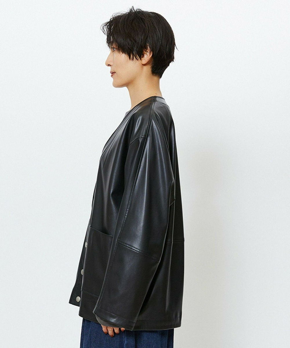feerique feerique フェイクレザージャケット ブラック