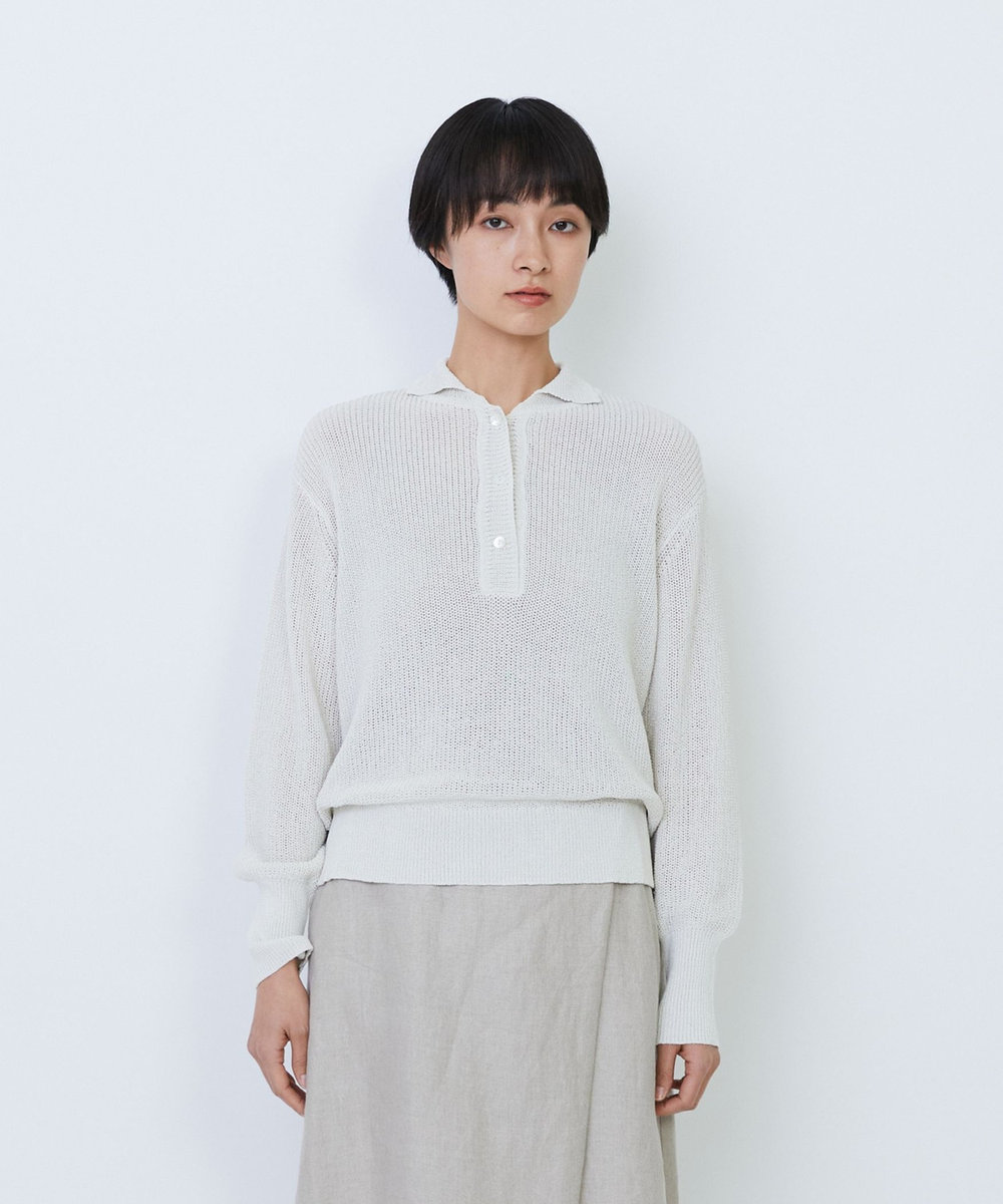 LOISIR エステル和紙片畦編みポロニット オフホワイト