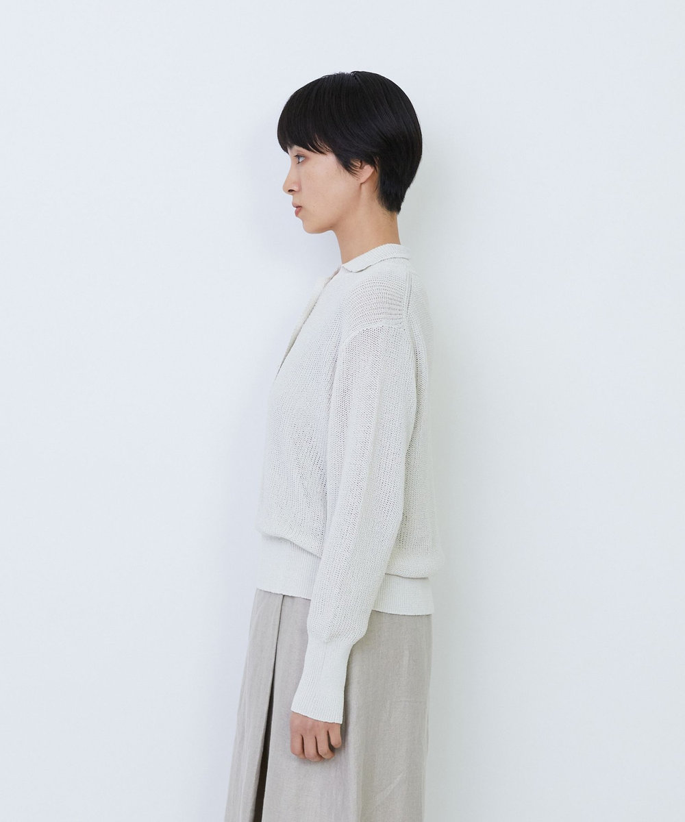 LOISIR エステル和紙片畦編みポロニット オフホワイト