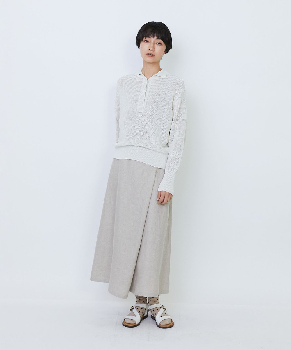 LOISIR エステル和紙片畦編みポロニット オフホワイト