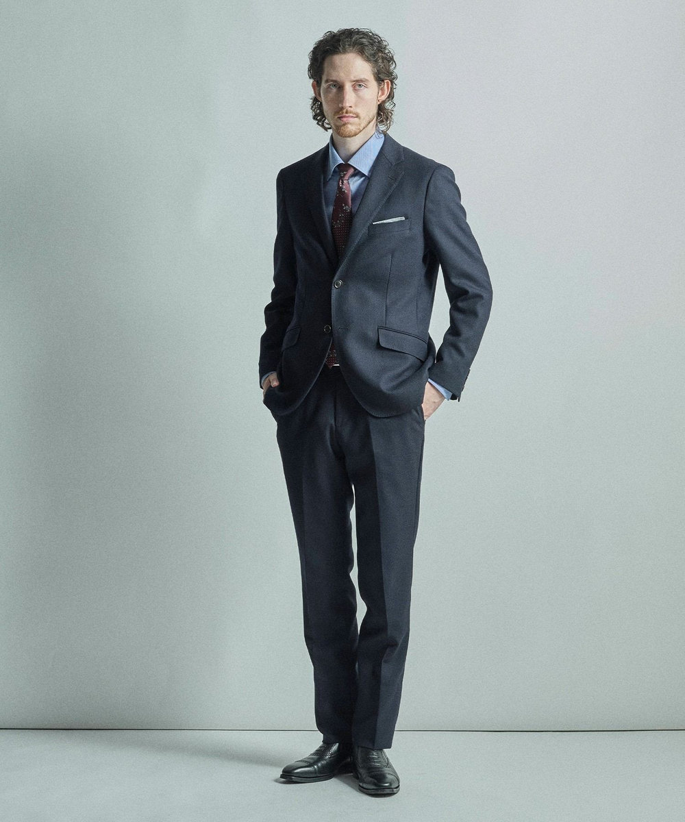 MEN'S BIGI ミックスヤーン/ホップサックテーラードジャケット ダークネイビー